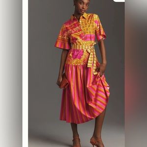 Farm Rio Tie-Waist Midi Shirt Dress sz Xs